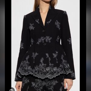 Erdem Marlene Blazer Seersucker Floral Embroidery
